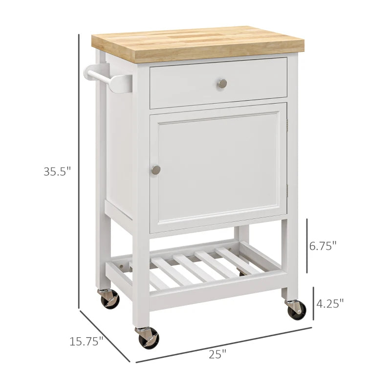Rolling Kitchen Island with Rubberwood Top