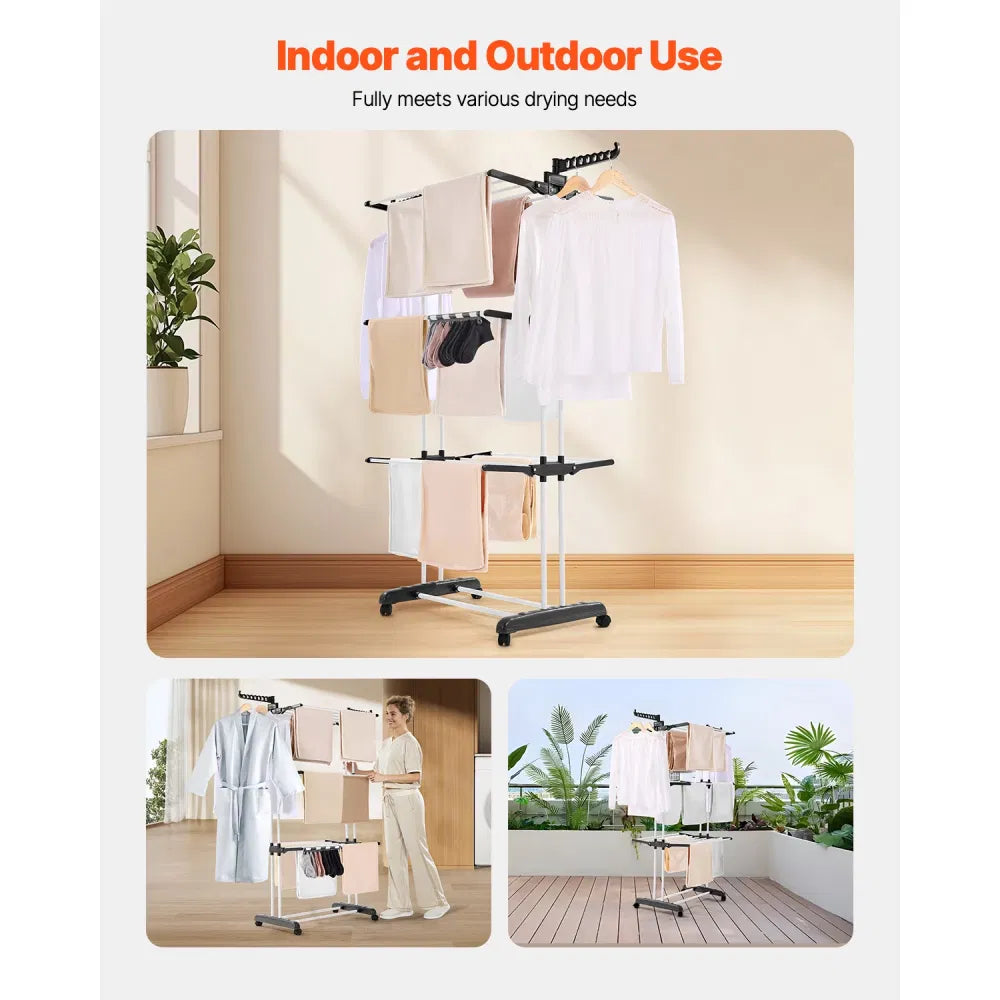 4 Tier Clothes Drying Rack Sturdy Laundry Drying Rack with Wheels and 24 Rods - Image 4