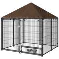 4.6' x 4.6' x 5' Outdoor Dog Kennel with Canopy Rotating Bowls Coffee