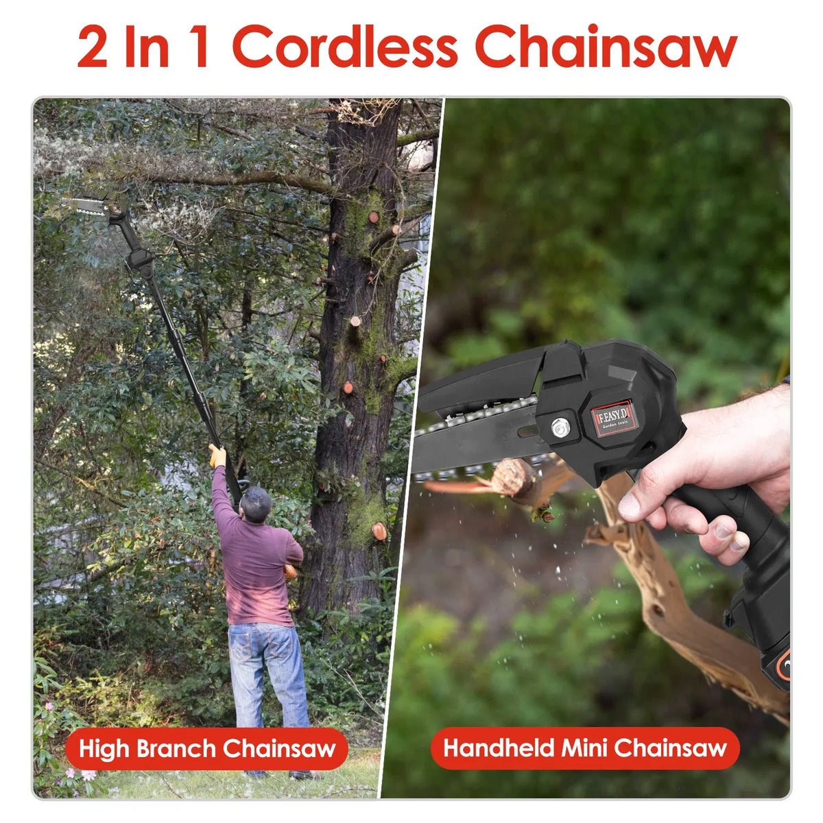 2 in 1 Cordless Pole Saw Brushless Mini Chainsaw Cordless with Pole 2 Pack - Image 4