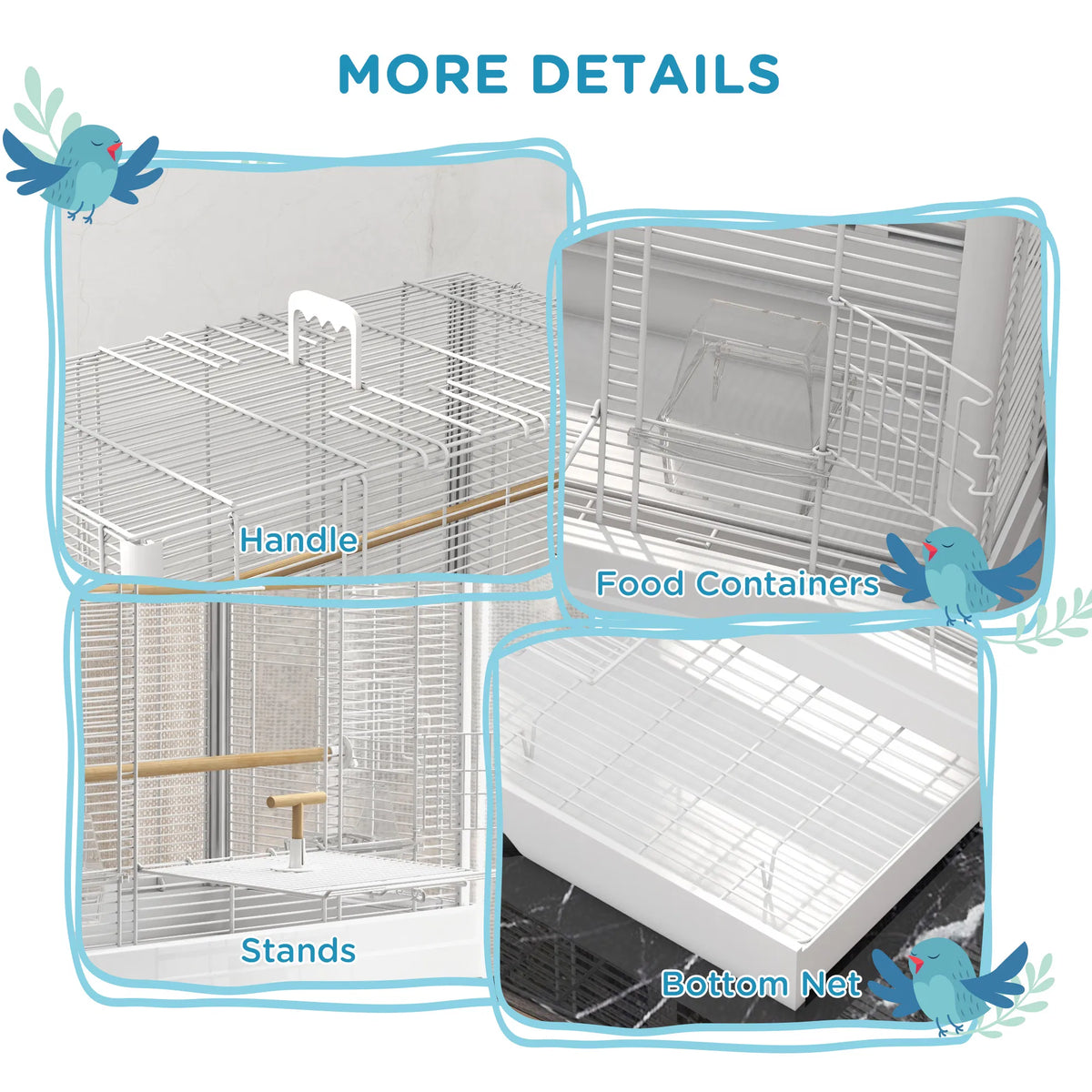 22" Bird Cage for Budgie Finches Canaries Love Birds with Wooden Stands - Image 2