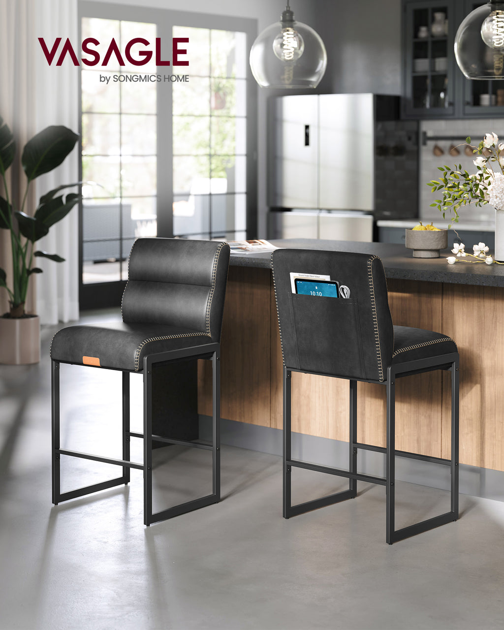 VASAGLE Bar Stools Set Of 2 Counter Height Chairs With Backs 26.4 Inch - Image 2
