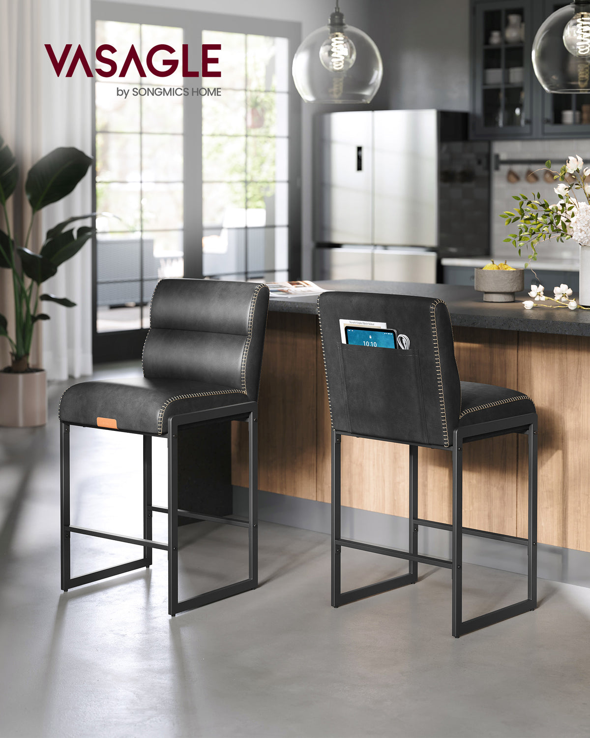 VASAGLE Bar Stools Set Of 2 Counter Height Chairs With Backs 26.4 Inch - Image 2