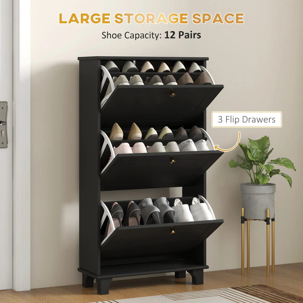 Narrow Shoe Storage with 3 Flip Drawers and Adjustable Shelves Shoe Cabinet