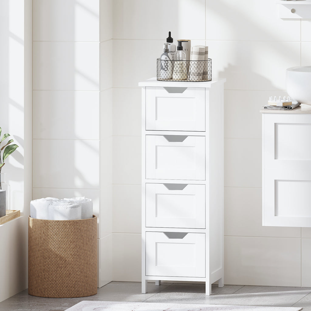 Narrow White 4-Drawer Bathroom Floor Cabinet