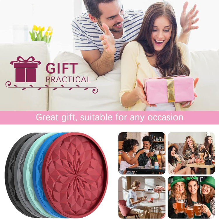 6 Piece Olive Green Silicone Coaster Set With Holder Thick Non Slip Cup Mats - Image 4