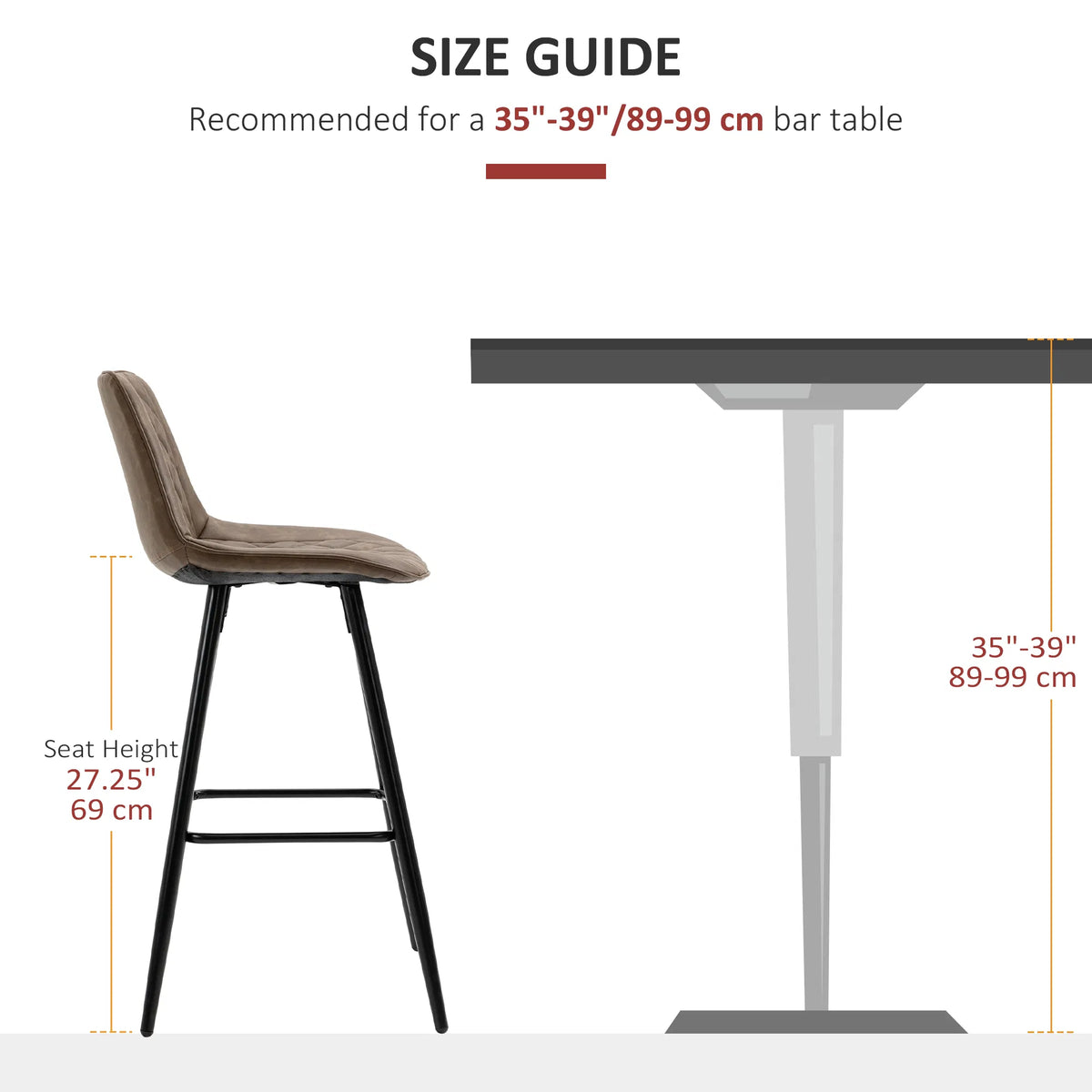 PU Leather Counter Height Bar Chairs Set of 2 27.75" Bar Stools with Metal