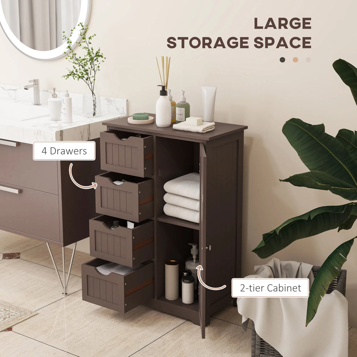 Bathroom Storage Cabinet Floor Cabinet with Adjustable Shelf and 4 Drawers - Image 3