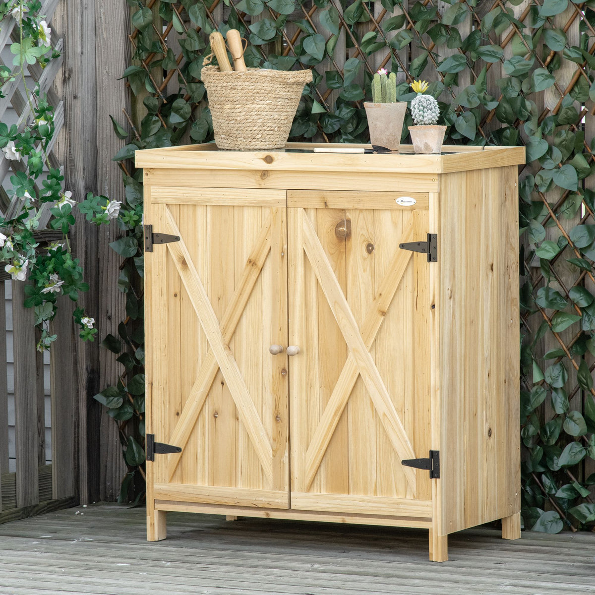 Garden Storage Cabinet Outdoor Tool Shed With Galvanized Top And Two Shelves - Image 4