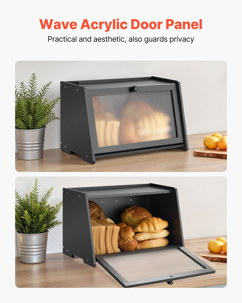 Bread Box For Kitchen Counter Large Capacity Bamboo Storage Container Black - Image 3