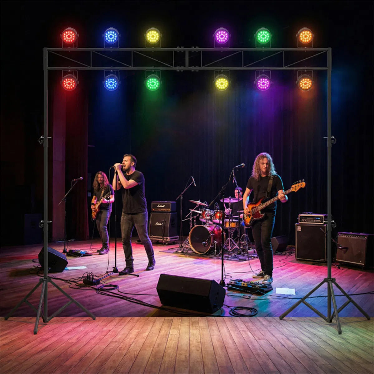 4.6 8.7 Ft Foldable Tripod Stage Light Stand 10 Height Adjustable Metal Truss