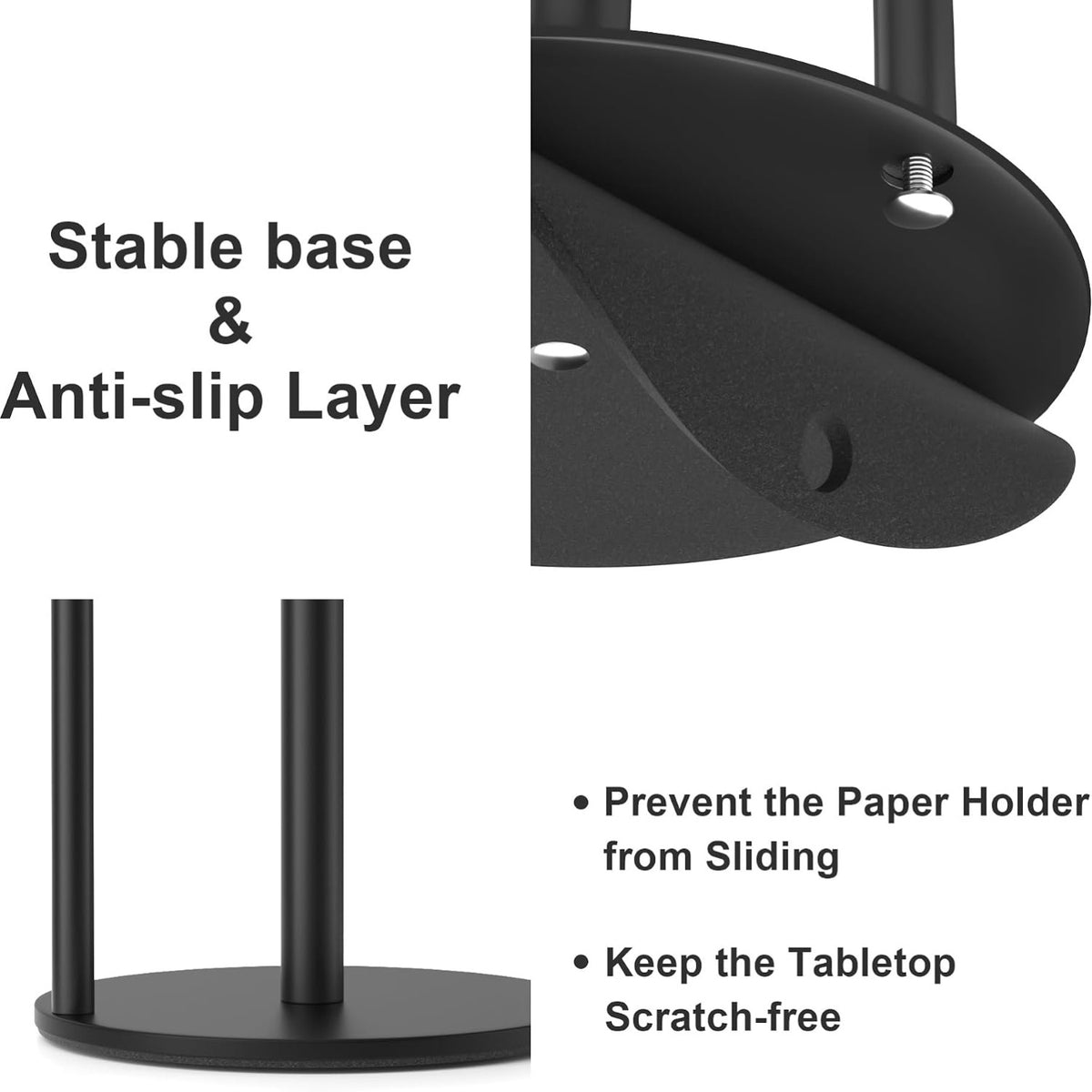 Black Stainless Steel Paper Towel Holder Countertop Roll Organizer - Angle and Detail View