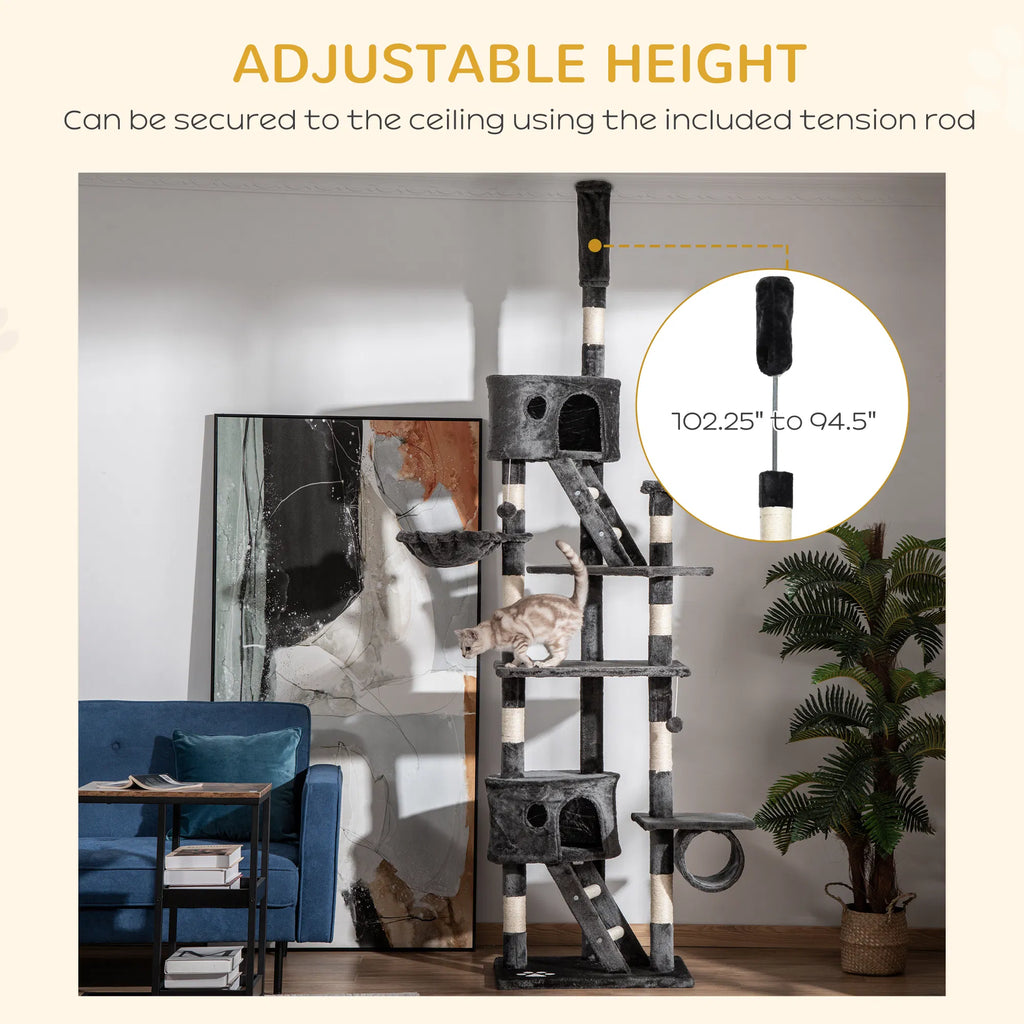 94" 102" Floor to Ceiling Cat Tree High Cat Condo Scratching Post Activity - Image 3
