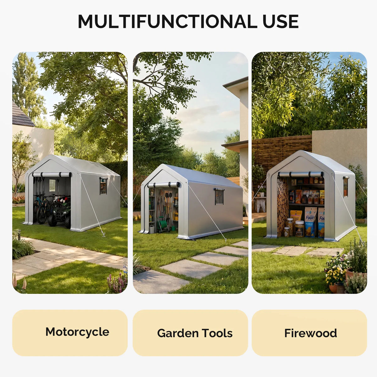 6x10 FT Storage Shed with 2 Roll up Windows Heavy Duty Bike Tent - Image 2