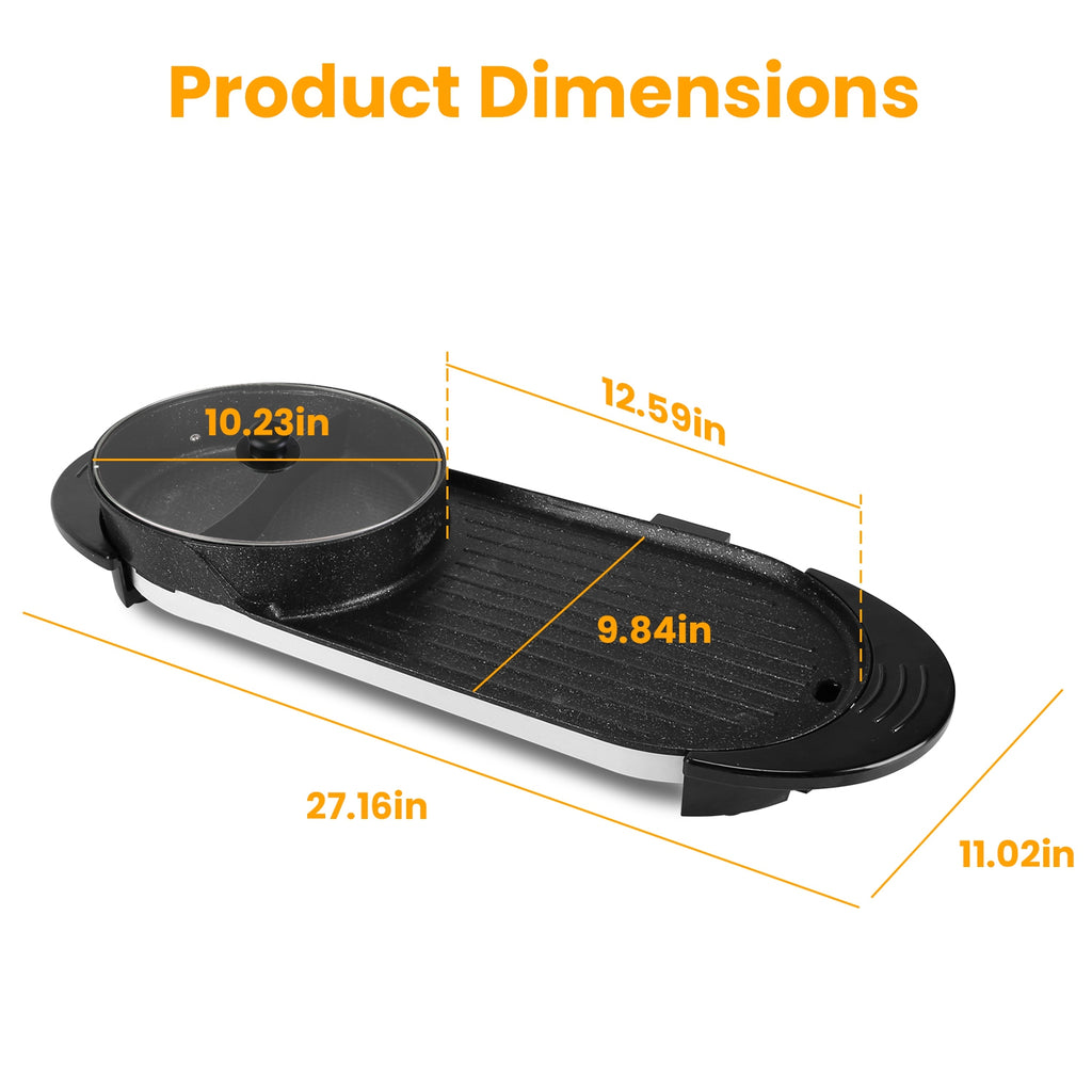 2200W 2 In 1 Electric Hot Pot With BBQ Grill Cooker Smokeless Non Stick Korean - Image 2
