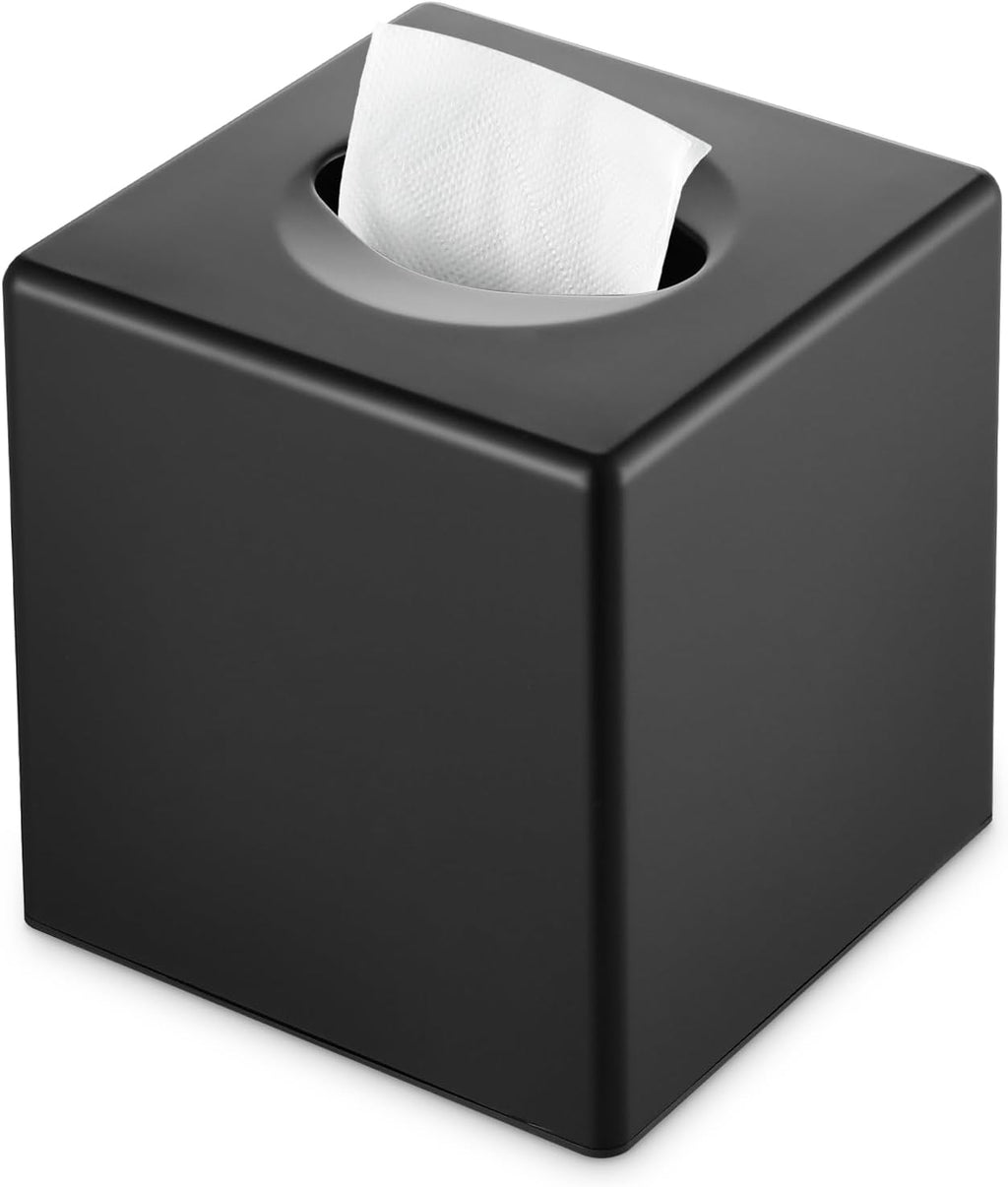 Matte Black Tissue Box Cover Modern Square Decorative Facial Tissue Holder For