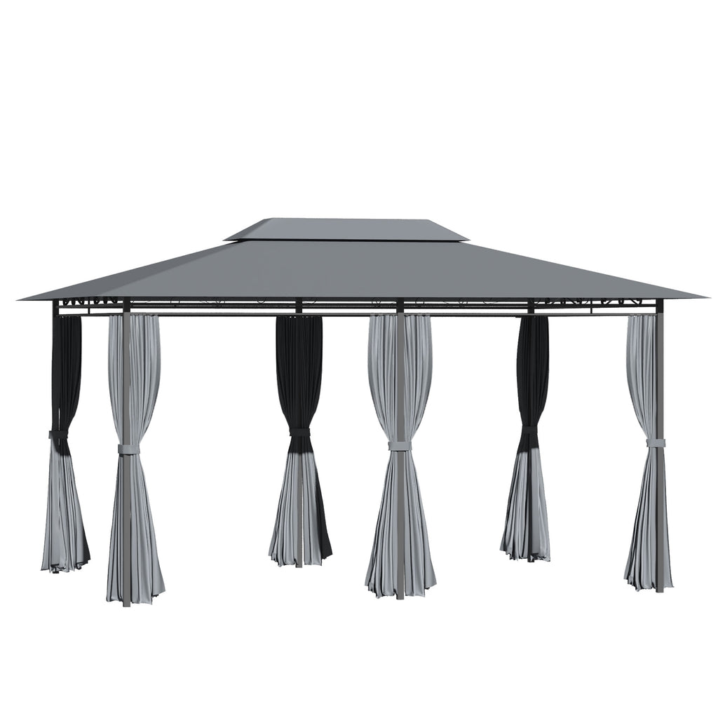 10x13 Outdoor Soft-Top Gazebo with Curtains and Two-Tier Roof
