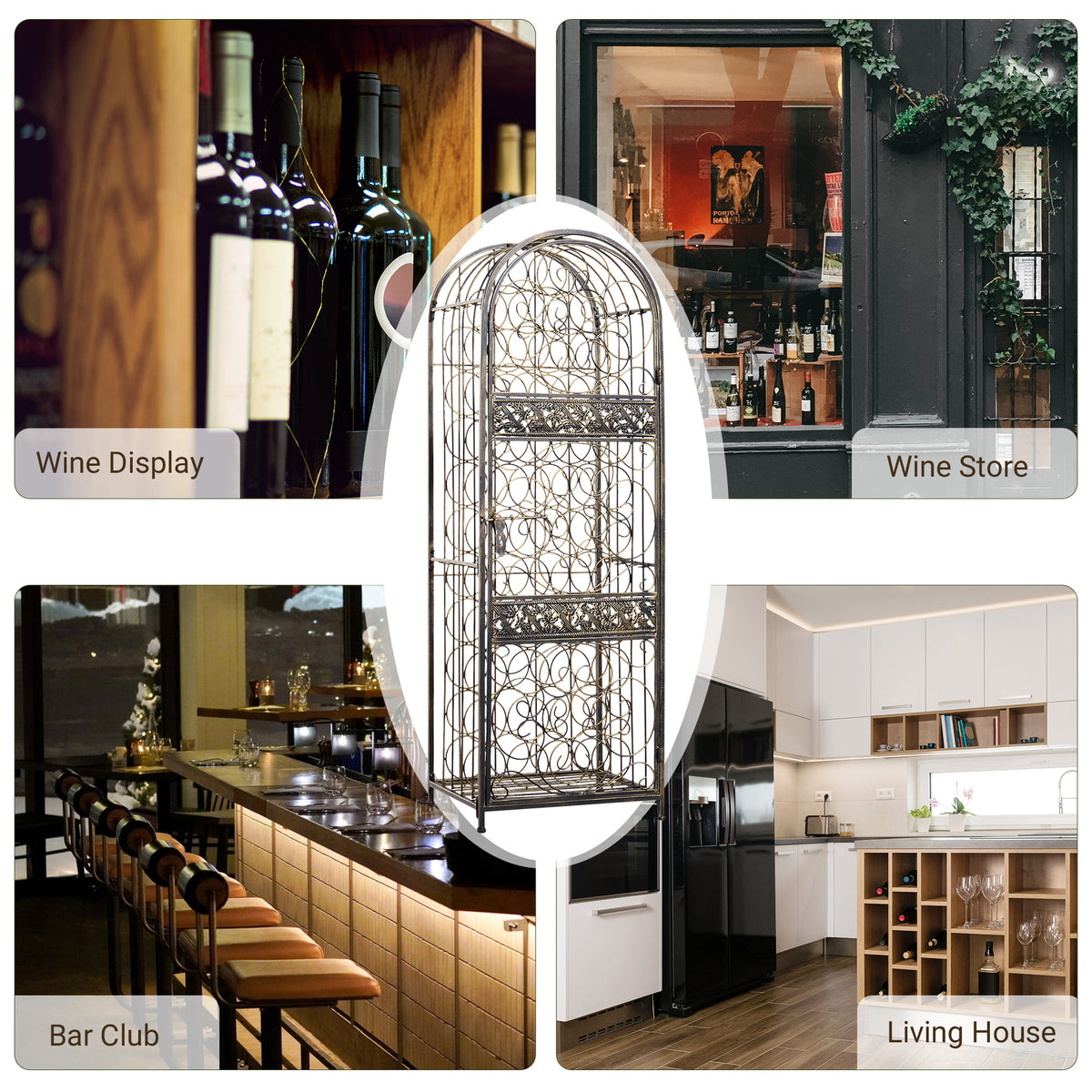 45 Bottle Wrought Iron Wine Rack Jail With Lock Antique Bronze - Additional Product View 5