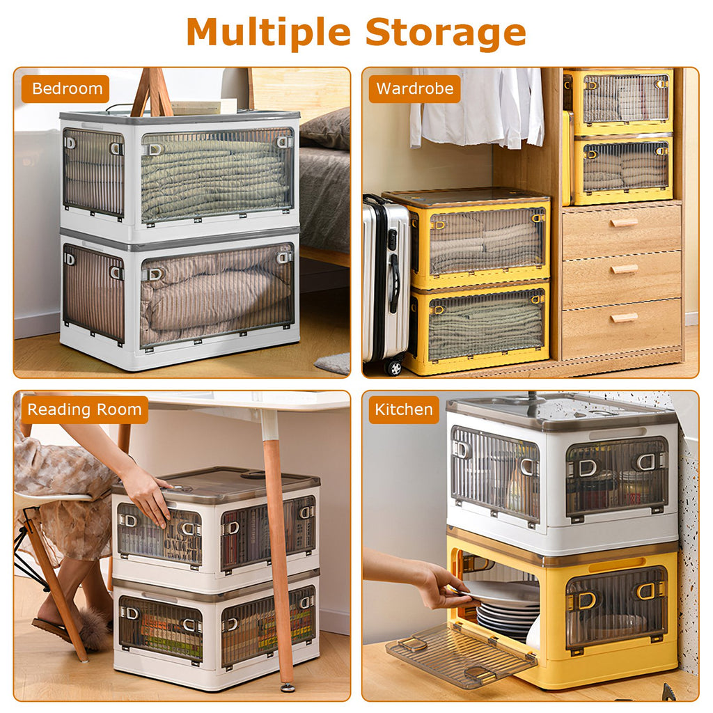 70-Quart Collapsible Stackable Storage Bin Container with Latching Doors - Magnetic Door Opening Detail