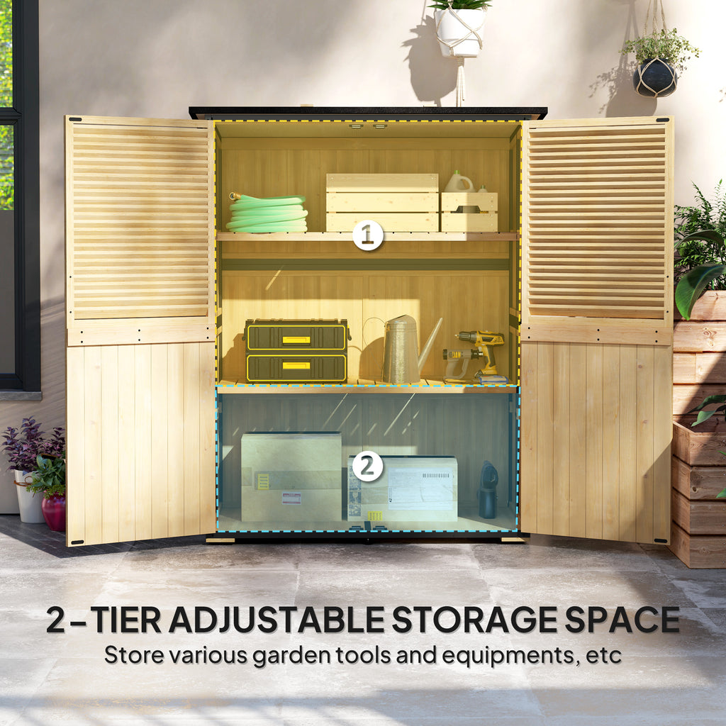 Wood Storage Shed Outdoor Garden Shed With Asphalt Roof 2 Shelves Lockable - Image 5