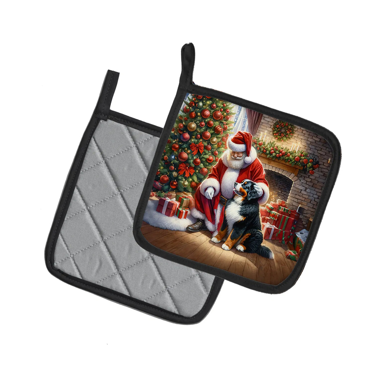 Bernese Mountain Dog And Santa Claus Pair Of Pot Holders Kitchen Heat - Image 3