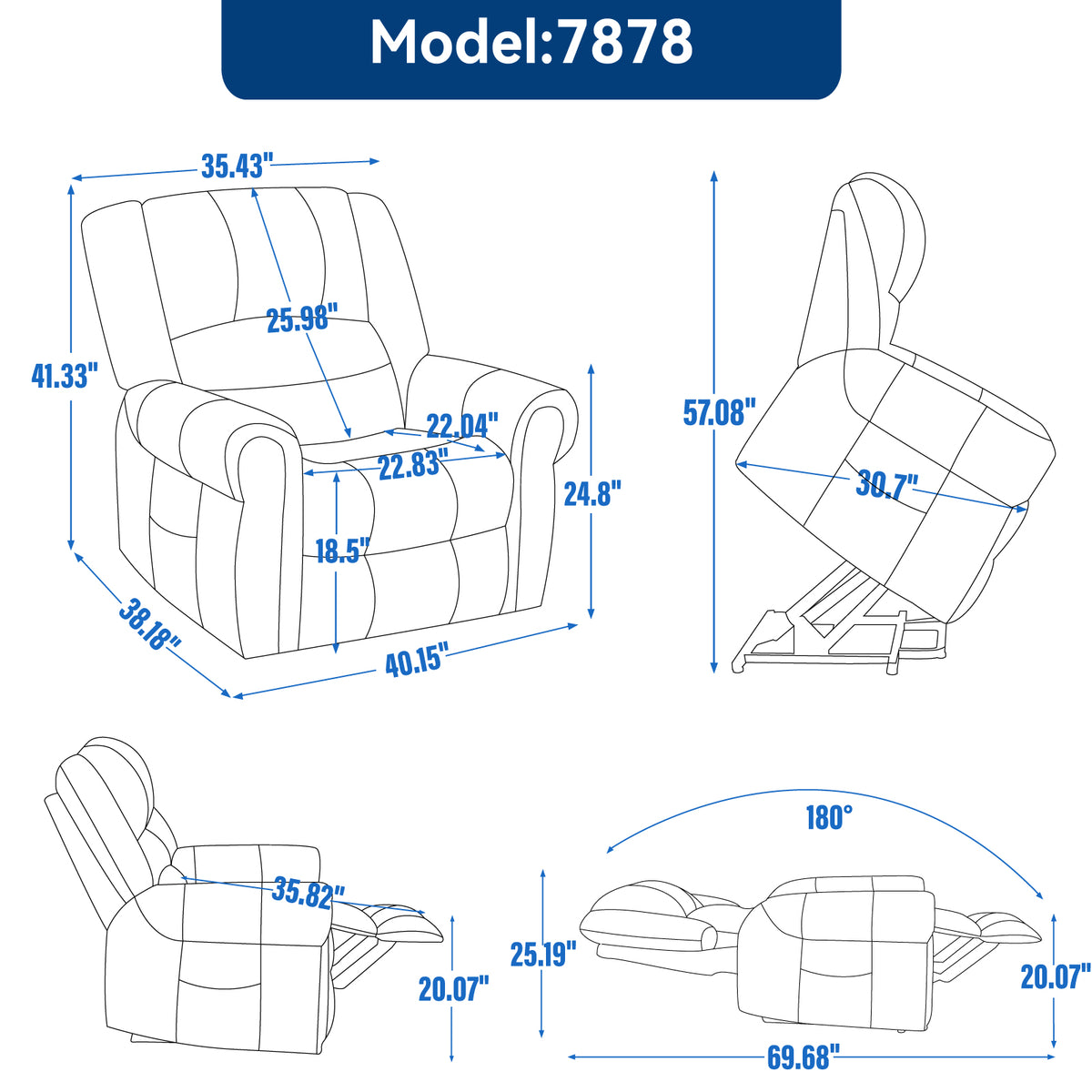 Power Lift Recliner Chair Heat Massage Dual Motor Infinite Position Up to 350 - Image 5