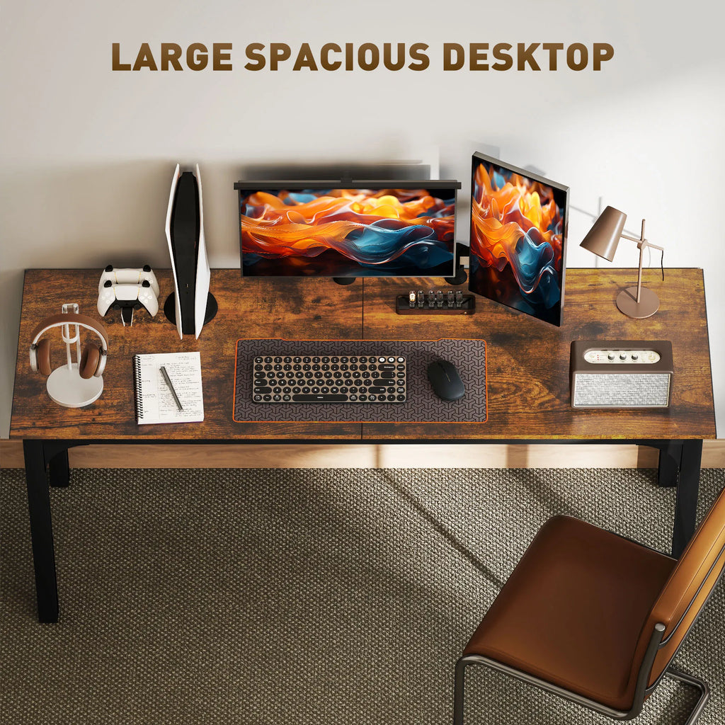 71" Computer Desk Desktop Desk with Metal Legs Rustic Brown - Image 2