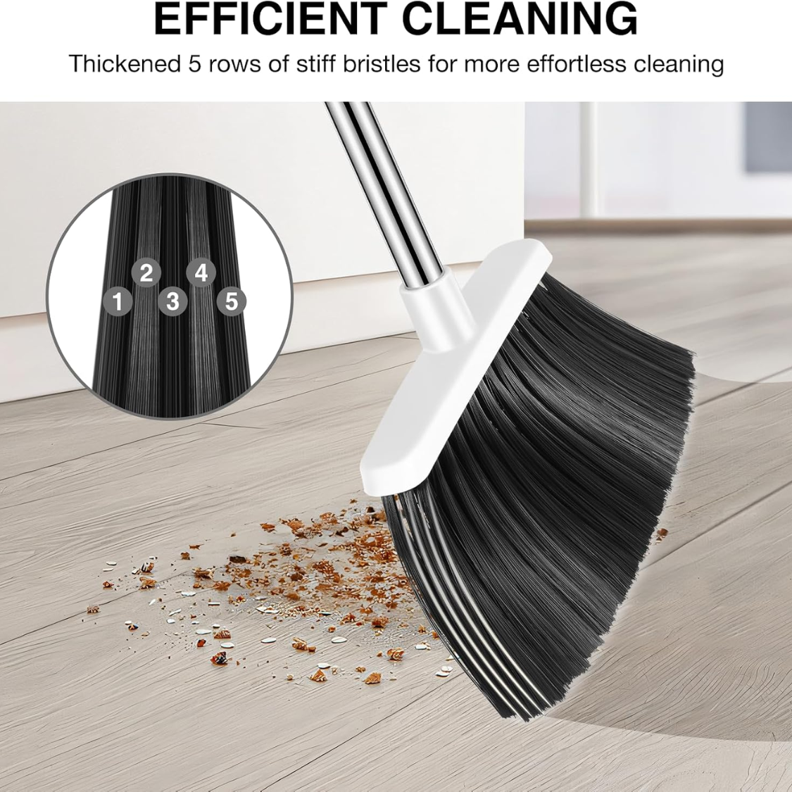 Broom And Dustpan Set With 52 Inch Adjustable Long Handle Grey White Standing - Image 3