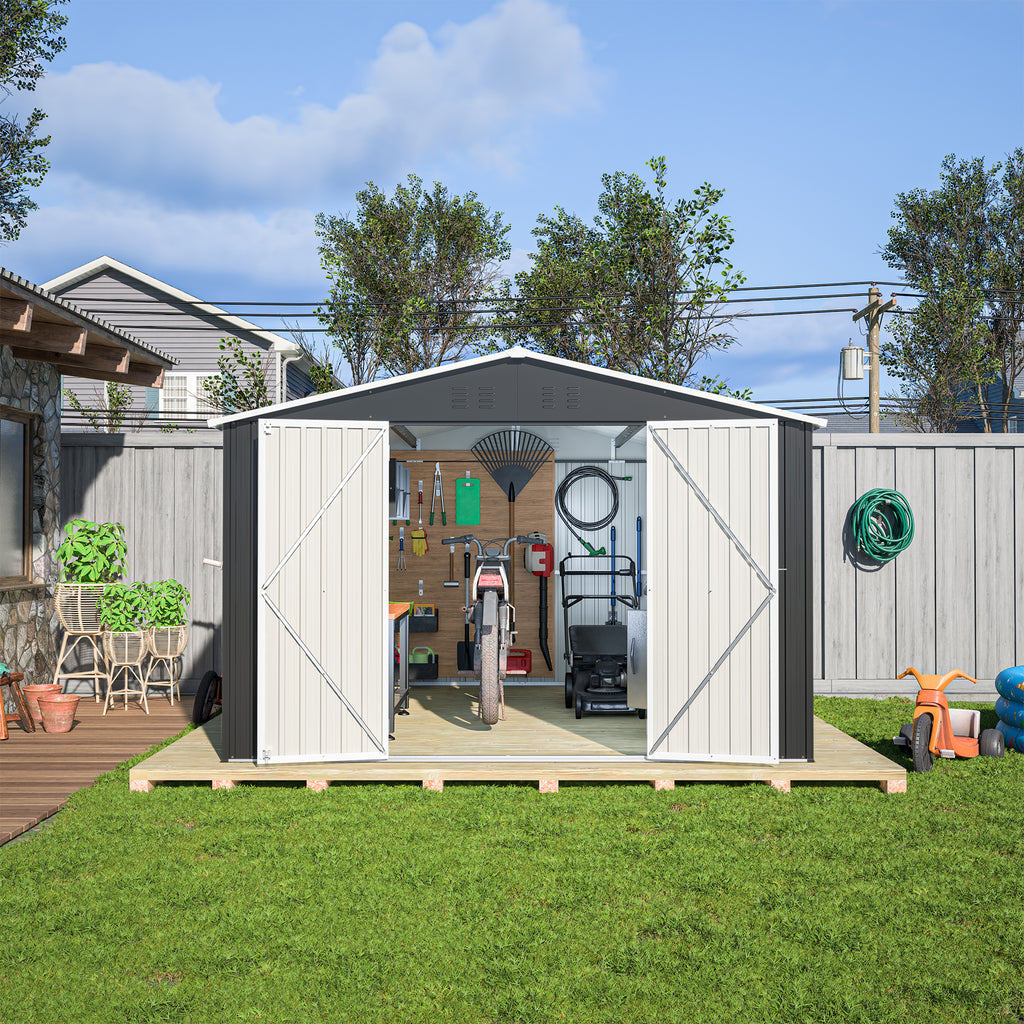Outdoor Storage Shed 10x12 FT Utility Metal Tool Storage with Lockable Doors - Image 4